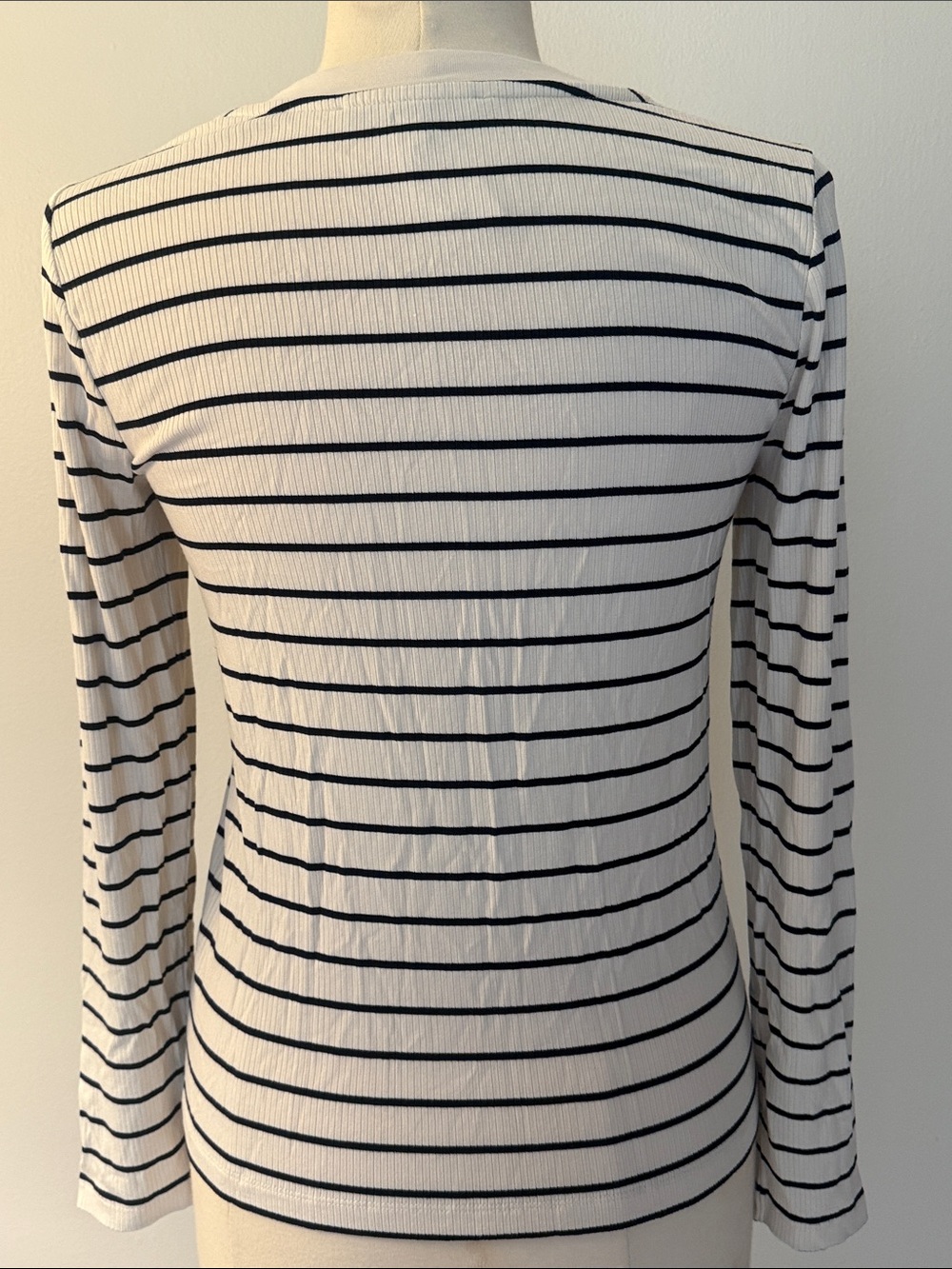 LOFT White Long Sleeve Henley with Black Stripes - Picture 2 of 6